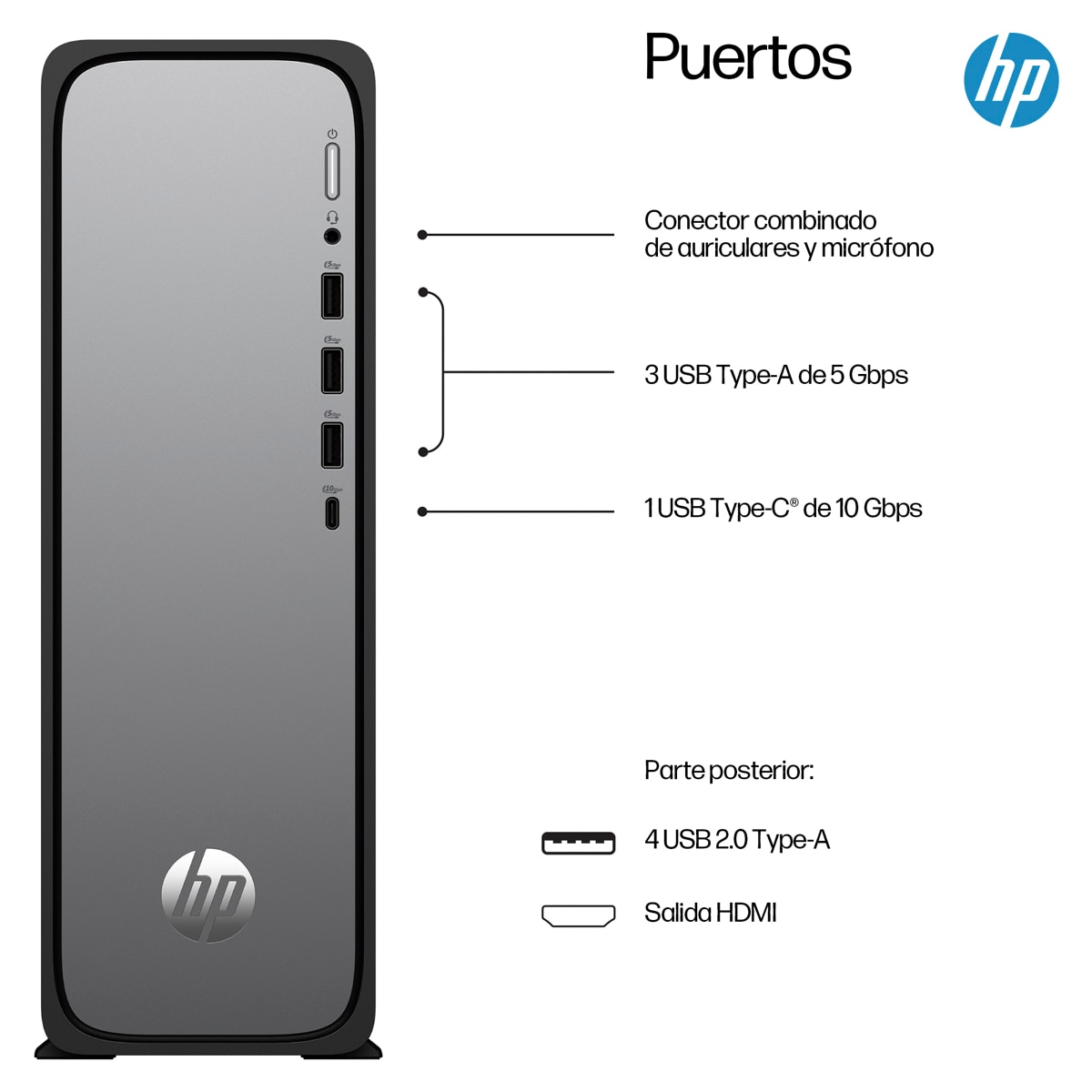 Sobremesa HP OmniDesk Slim S03-0029ns, Intel Core i5-13400, 8GB, 512GB SSD, W11 Plata / Negro-5