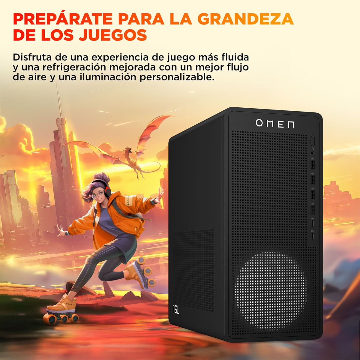 Sobremesa Gaming HP OMEN TG03-0122ns, Ryzen 5-8400F, 16GB, 512GB SSD, Nvida GeForce RTX 5060 8GB, W11 Negro-5