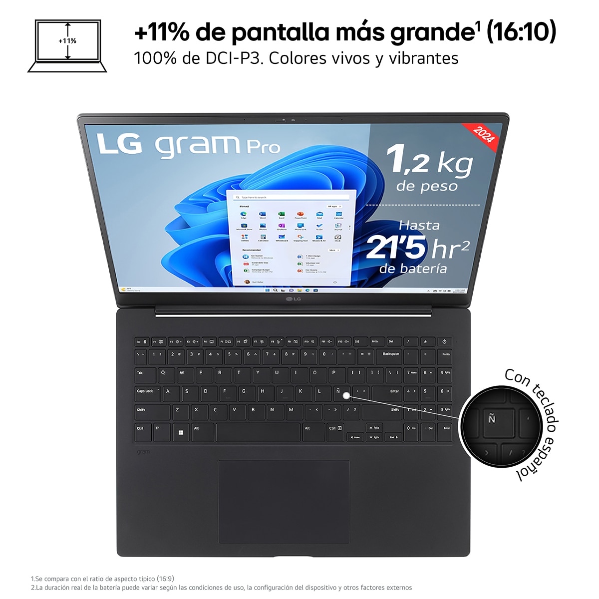 Portátil LG gram  Pro 16Z90SP, Intel Core Ultra 7-155H, 32GB, 1TB SSD, 16", W11 Negro-2