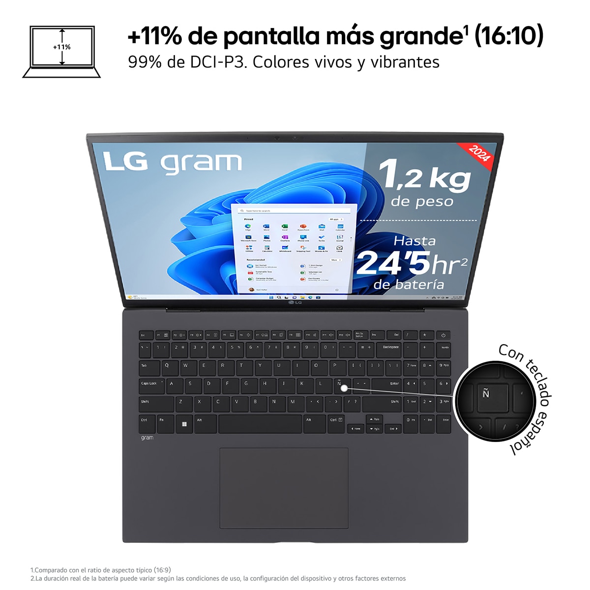 Portátil LG gram 16Z90S, Intel Core Ultra 7-155H, 32GB, 1TB SSD, 16", W11 Gris-2