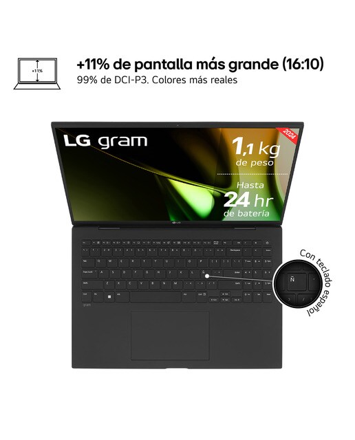 Portátil LG gram 16ZD90S, Intel Core Ultra 7 155H, 16GB, 1512G SSD, 16", Sin Sistema Operativo Negro-3