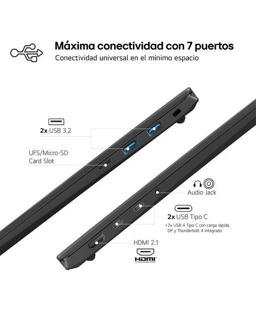 Portátil LG gram 16ZD90S, Intel Core Ultra 7 155H, 16GB, 1512G SSD, 16", Sin Sistema Operativo Negro-6