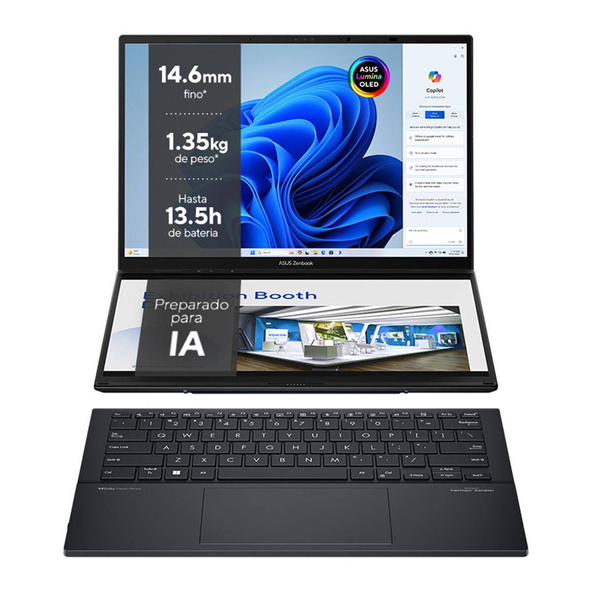 Portátil Asus Zenbook Duo OLED UX8406MA-PZ271W Intel Core Ultra 9-185H, 32GB, 2 TB SSD, 14", W11 Gris-1