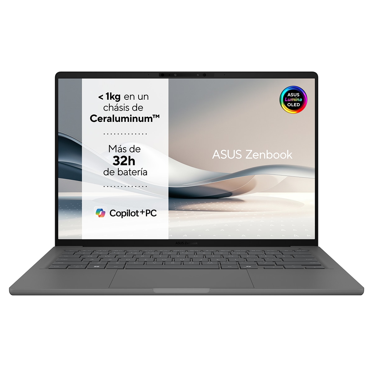 Portátil ASUS Zenbook A14 OLED UX3407RA-QD031W Copilot+ PC, Snapdragon X Elite X1E-78-100, 32GB, 1TB SSD, 14", W11 Gris-1