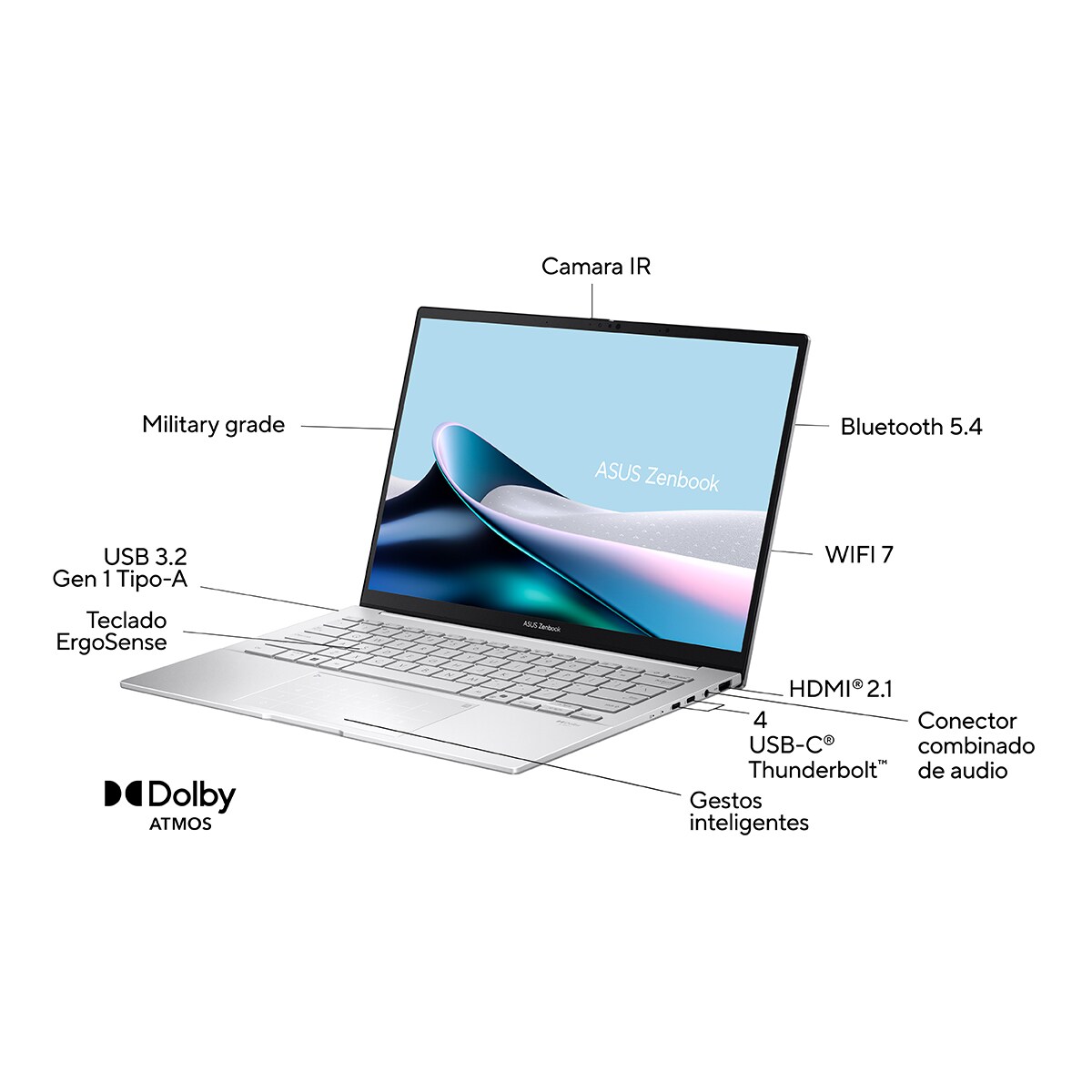 Portátil ASUS Zenbook 14 OLED UX3405CA-PZ282W, Intel Core Ultra 7-255H, 16GB, 1TB SSD, 14", W11 Plata-7
