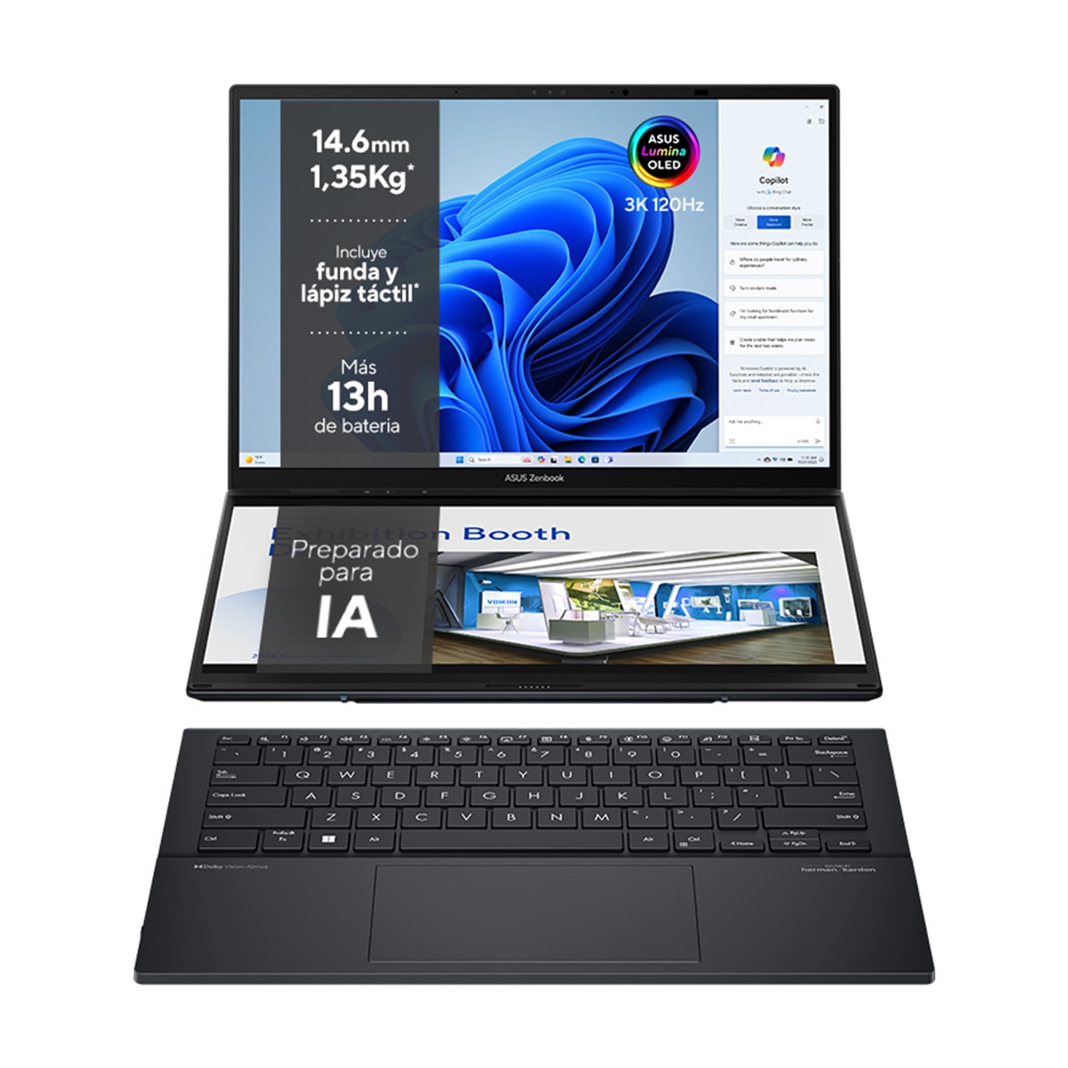Portátil ASUS Zenbook DUO OLED UX8406CA-PZ155W, Intel Core Ultra 9, 32GB, 1TB SSD, 14", W11 Gris-1