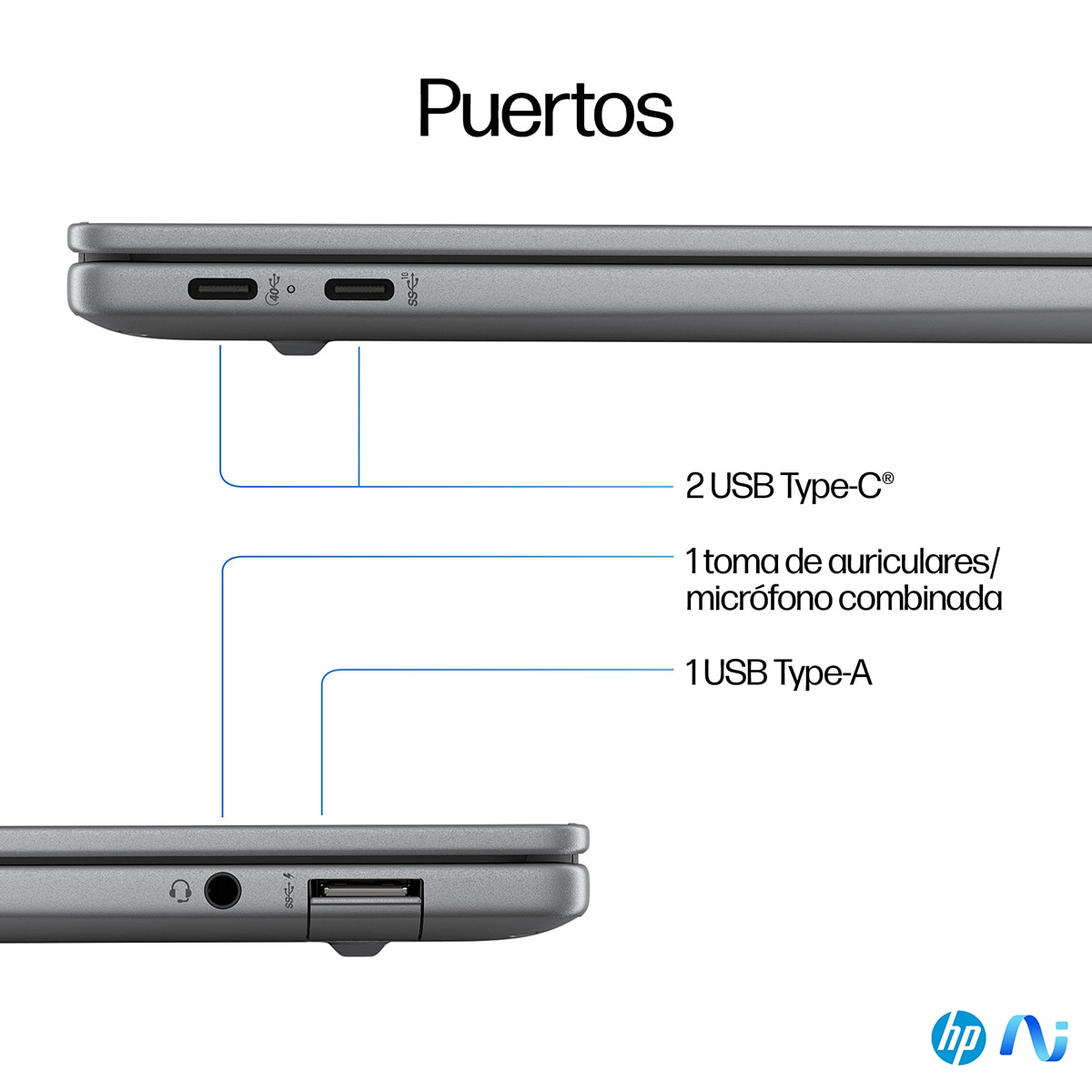 Portátil HP OmniBook X 14-fe0011ns Copilot+PC, QC Snapdragon X Elite X1E-78-100, 32GB, 1TB SSD, 14", W11 Plata-5