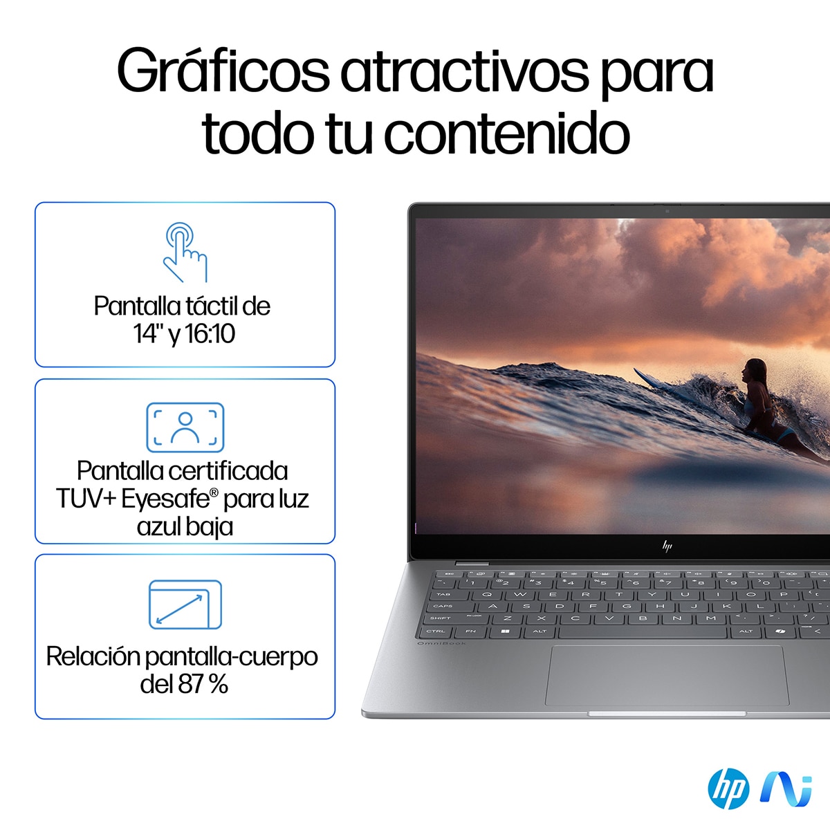 Portátil HP OmniBook X 14-fe0011ns Copilot+PC, QC Snapdragon X Elite X1E-78-100, 32GB, 1TB SSD, 14", W11 Plata-6