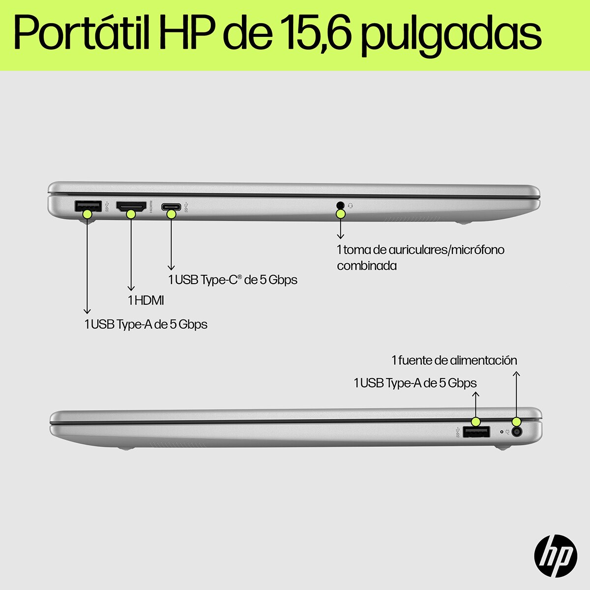 Portátil HP 15-fd0166ns, Intel N100, 8GB, 256GB SSD, 15,6", W11 Plata-5