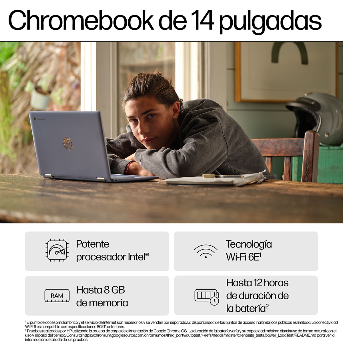 Portátil HP Chromebook 14a-nf0004ns, Intel N200, 8GB, 128GB UFS, 14", ChromeOS Plata-6