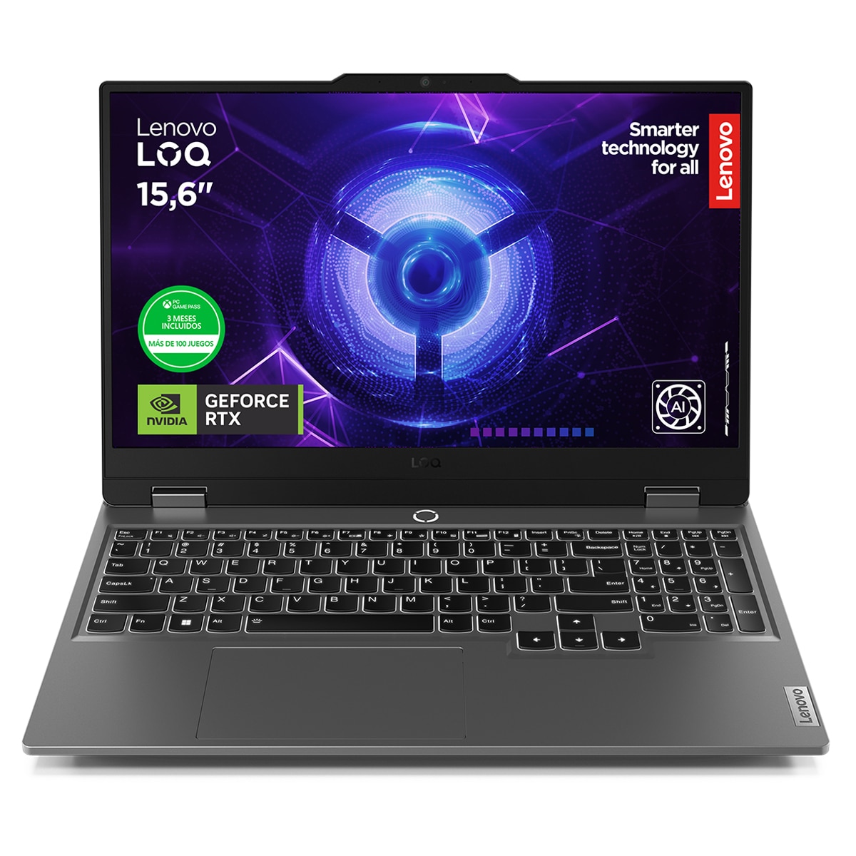 Portátil Gaming Lenovo LOQ 15IAX9, i5-12450HX, 24GB, 512GB SSD, Nvidia GeForce RTX 4050 6GB, 15,6", W11 Gris Lunar-1