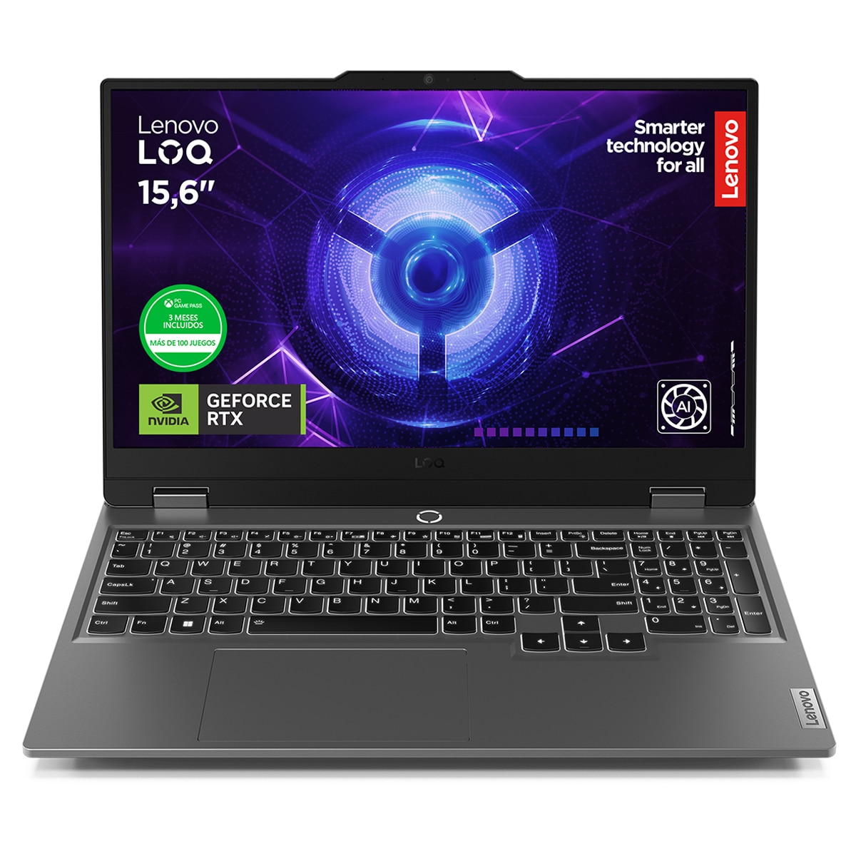 Portátil Gaming Lenovo LOQ 15IAX9, i5-12450HX, 24GB, 512G SSD, Nvidia GeForce RTX 4060 8GB, 15,6", W11 Gris Lunar-1