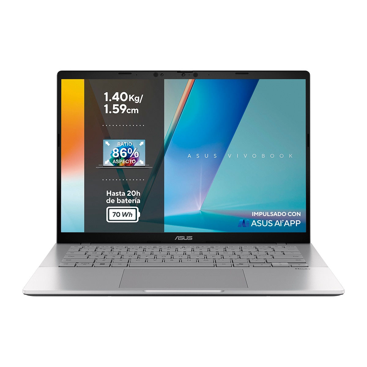 Portátil ASUS Vivobook S 14 S3407CA-LY078W, Intel Core Ultra 5-225H, 16GB, 1TB SSD, 14", W11 Plata-1