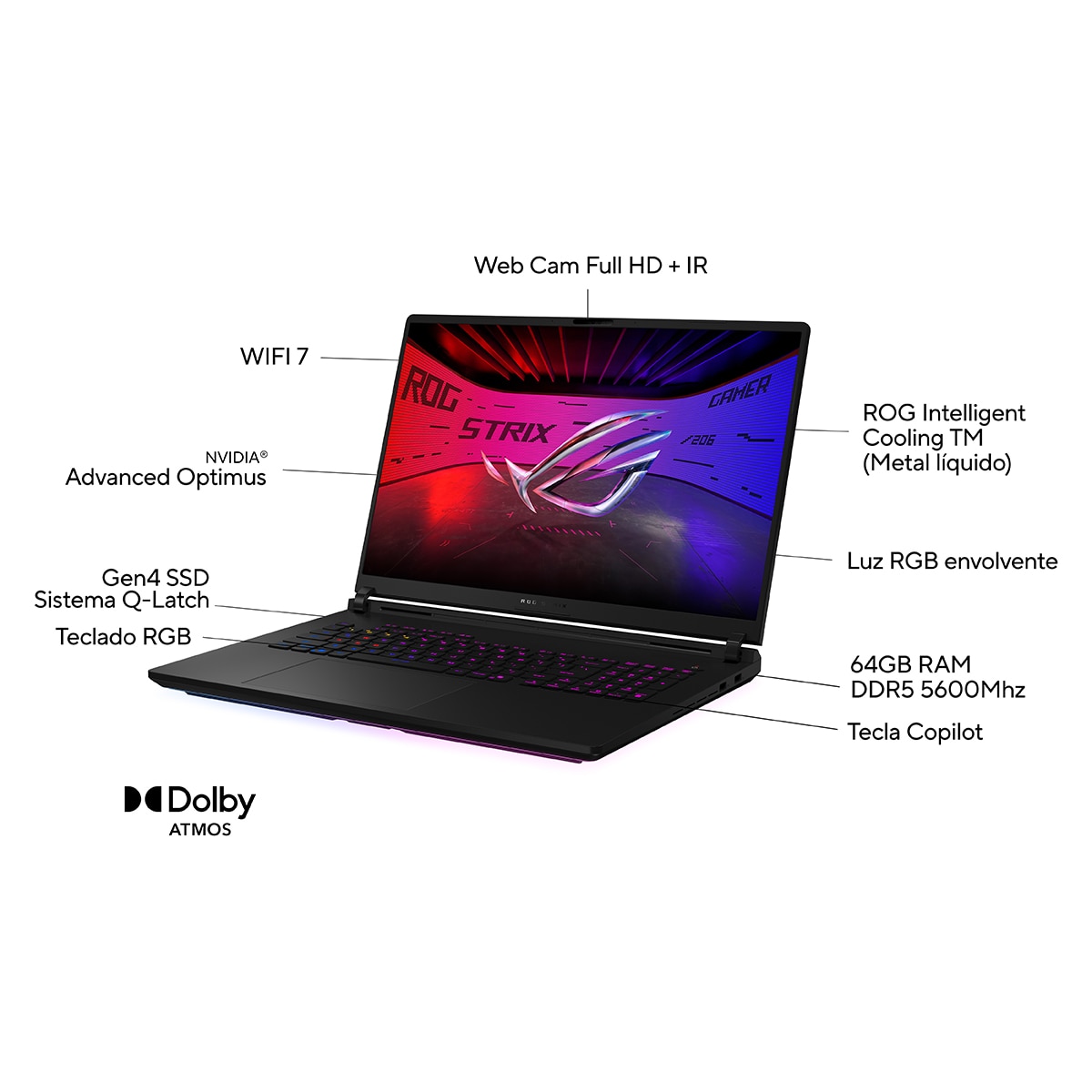 Portatil Gaming ASUS ROG Strix SCAR 18 G835LW-SA077W, Intel Core Ultra 9-275HX, 64GB, 2TB SSD, Nvidia GeForce RTX 5080 16GB, 18", W11 Negro-4