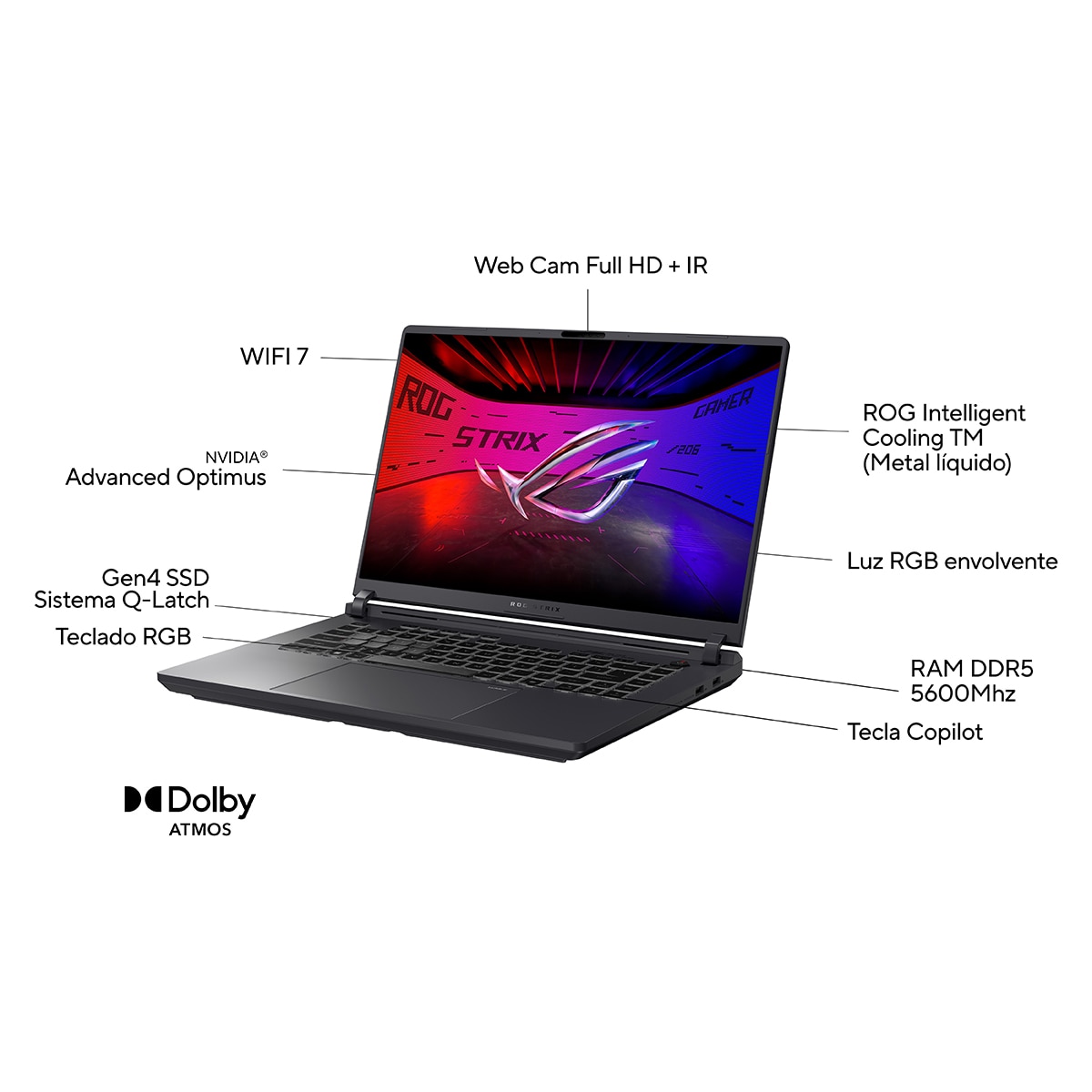 Portatil Gaming ASUS ROG Strix G16 G615LW-S5003, Intel Core Ultra 9 275HX, 32GB, 1TB SSD, Nvidia GeForce RTX 5080 16GB, 16", Sin SO Gray-5