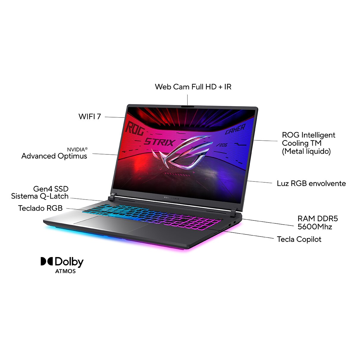 Portátil Gaming ASUS ROG Strix G18 G815LW-S9046, Intel Core Ultra 9-275HX, 32GB, 1TB SSD, GeForce RTX 5080 16GB, 18", Sin SO Gris eclipse-10