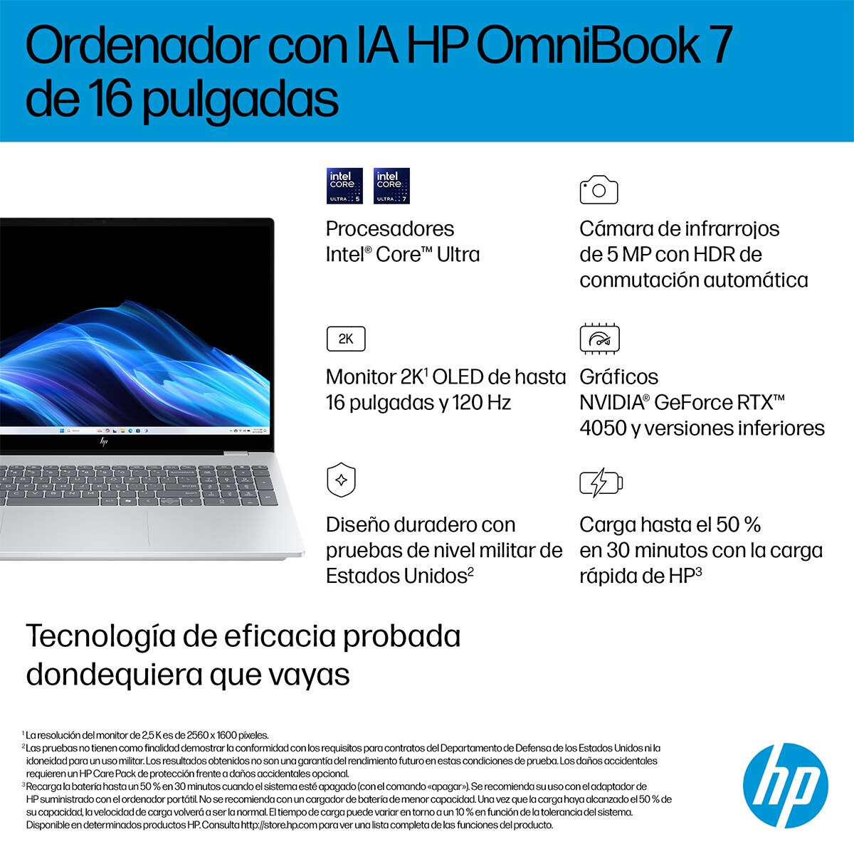 Portátil HP OmniBook 7 16-ay0000ns, Intel Core Ultra 7-255H, 32GB, 1TB SSD, NVIDIA GeForce RTX 4050 6GB, 16" OLED, W11 Plata-6
