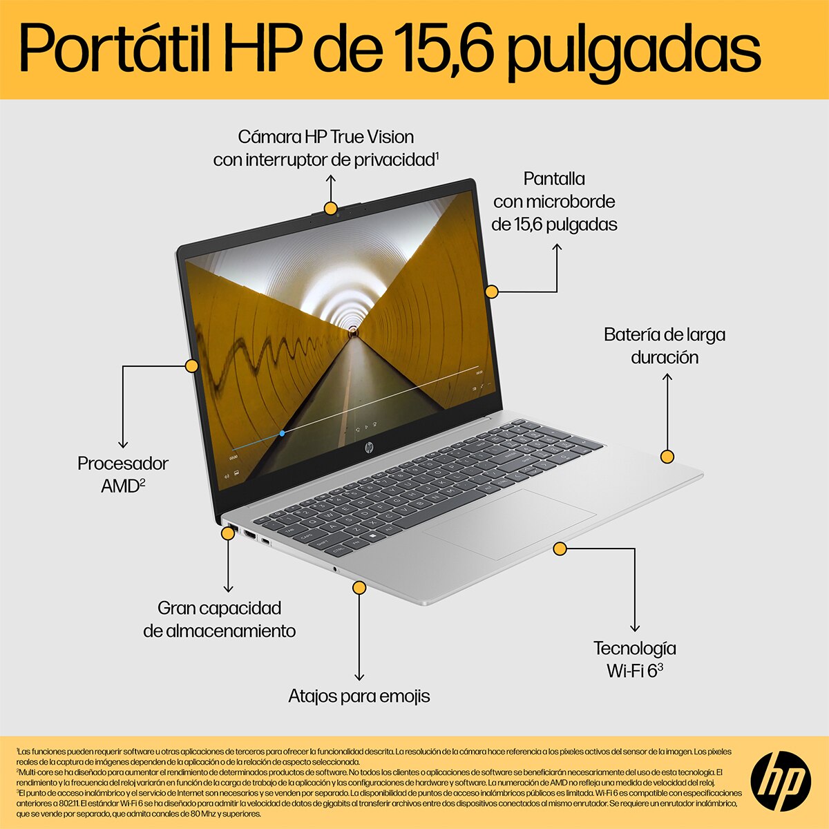 Portátil HP 15-fc0154ns, Ryzen 5-7520U, 16GB, 512GB SSD, 15,6", W11 Plata-6