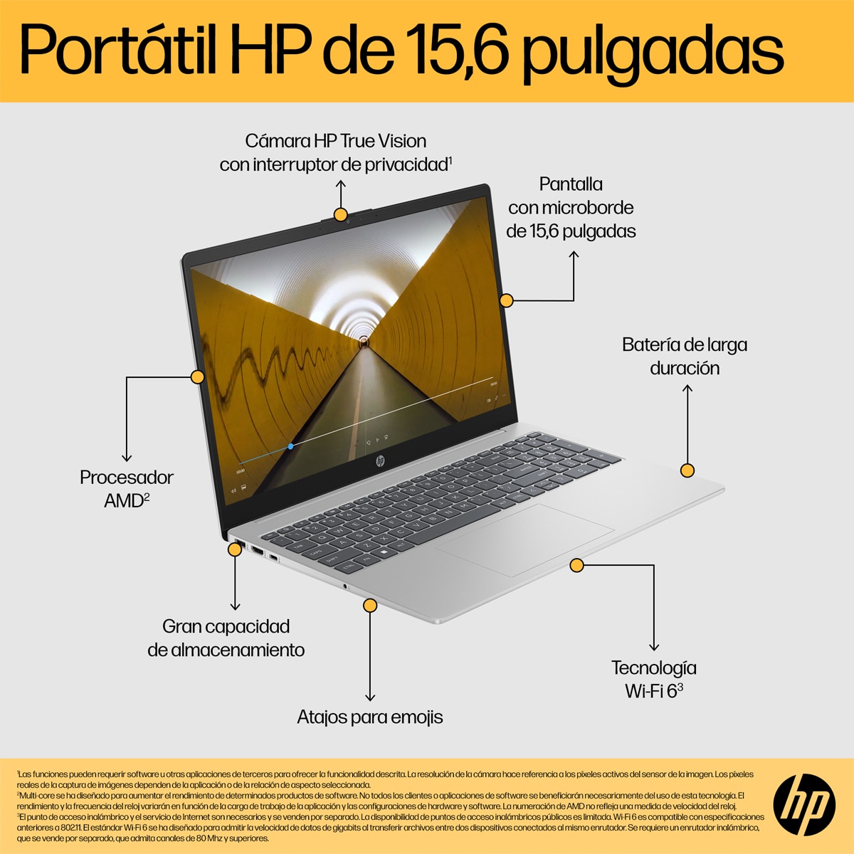 Portátil HP 15-fc0158ns, Ryzen 3-7320U, 8GB, 512GB SSD, 15,6", W11 Plata-6
