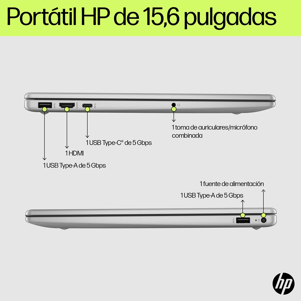 Portátil HP 15-fd0257ns, Intel N100, 8GB, 256GB SSD, 15,6", W11 Plata-5