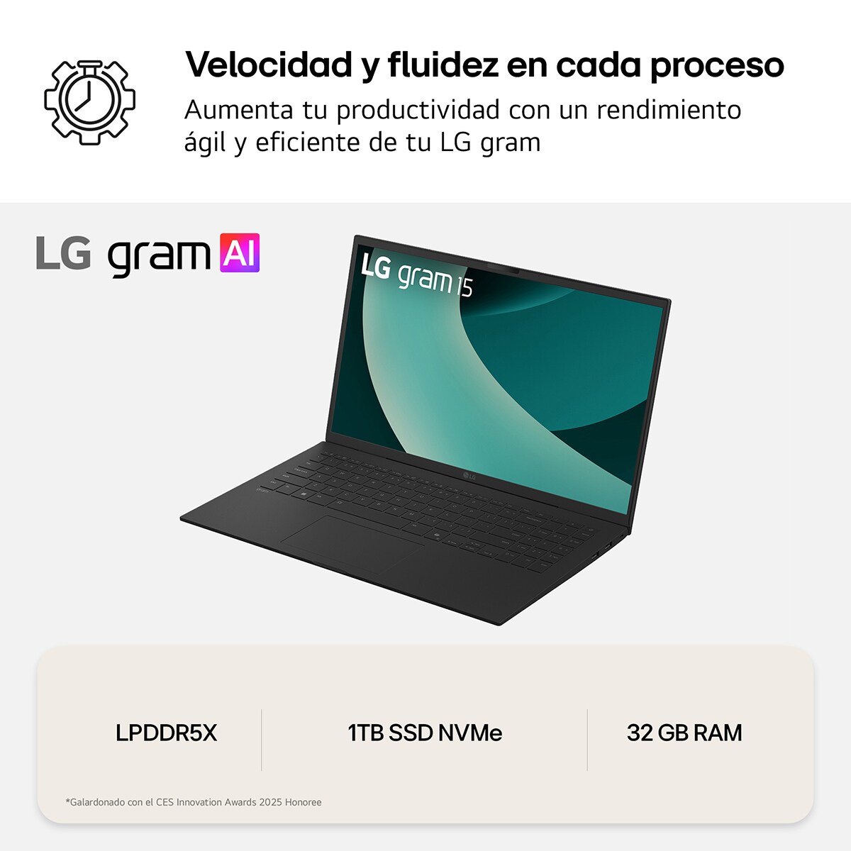 Portátil LG gram 15Z80T, Ryzen AI 7-350, 32GB, 1TB SSD, 15", W11 Negro-9