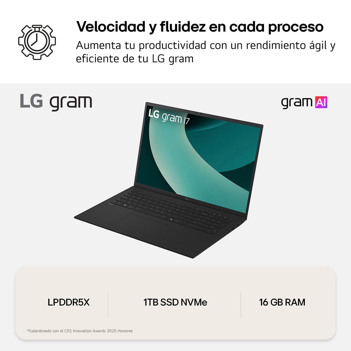 Portátil LG gram 17ZD90T, Intel Core Ultra 7-255H, 16GB, 1TB SSD, 17", Sin SO Negro-8