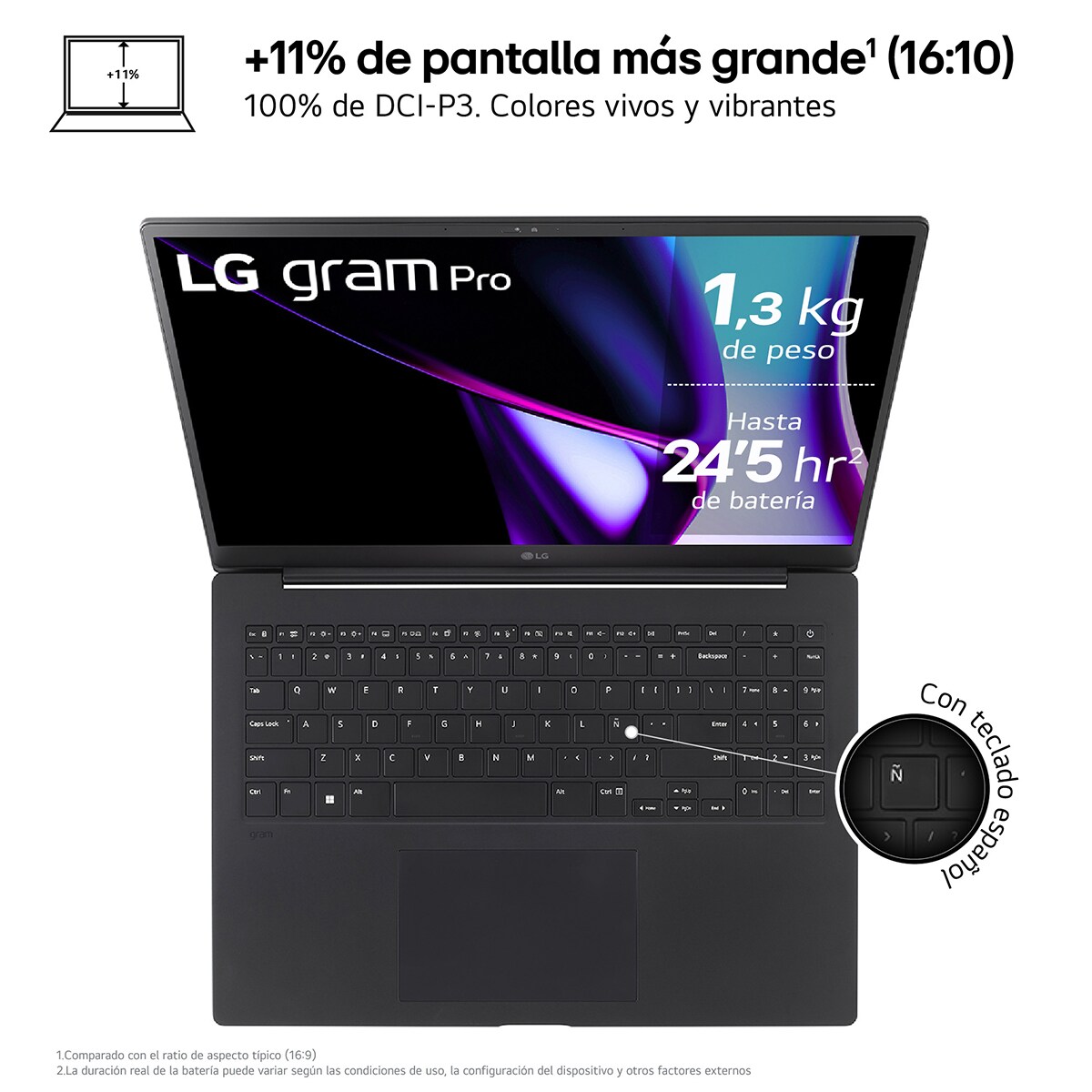 Portátil LG gram Pro 16ZD90SP, Intel Core Ultra 7-155H, 32GB, 1TB SSD, Nvidia GeForce RTX 3050 4GB, 16", Sin SO Negro Obsidiana-2