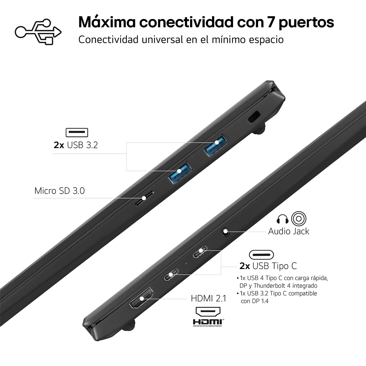 Portátil LG gram Pro 16ZD90SP, Intel Core Ultra 7-155H, 32GB, 1TB SSD, Nvidia GeForce RTX 3050 4GB, 16", Sin SO Negro Obsidiana-8