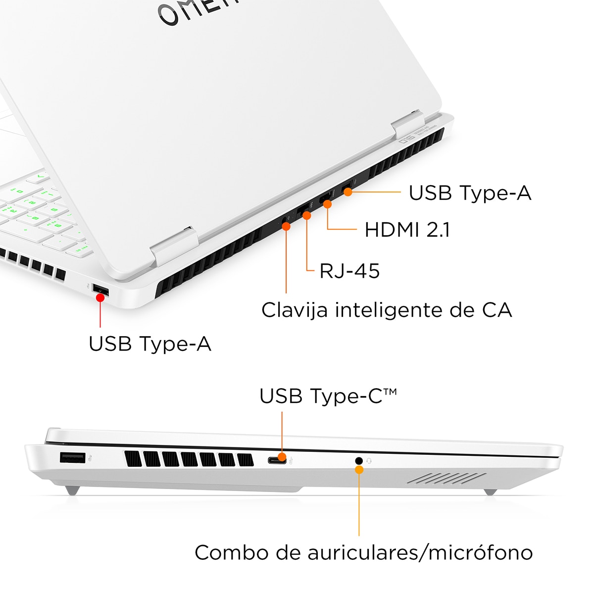 Portátil Gaming HP OMEN 16-am0010ns, Intel Core 7-240H, 32GB, 1TB SSD, Nvidia GeForce RTX 5050 8GB, 16", W11 Blanco-5
