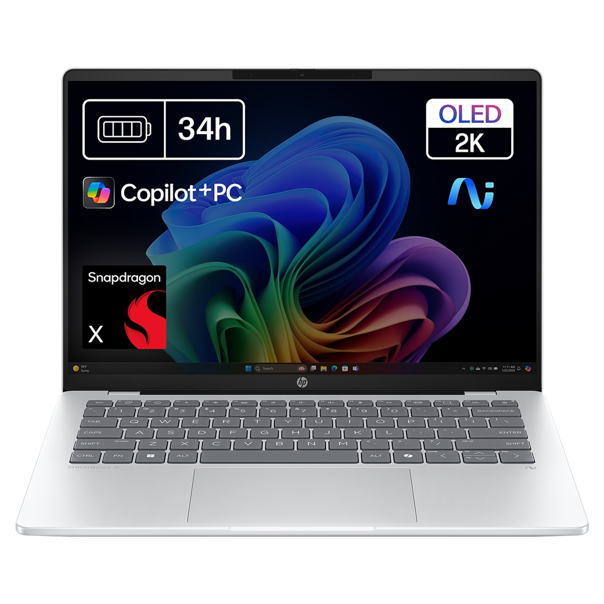 Portátil HP OmniBook 5 14-he0002ns Copilot+PC, QC Snapdragon X1-26-100, 16GB, 512GB SSD, 14" OLED, W11 Plata-1