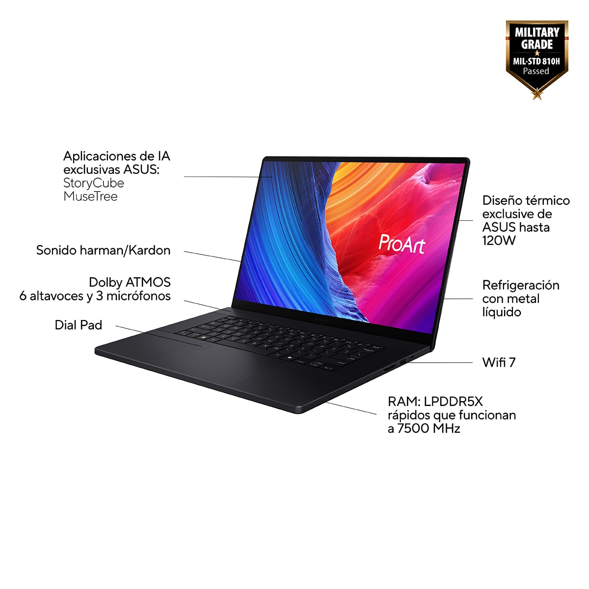 Portátil ASUS ProArt P16 OLED H7606WP-SC106W, Ryzen AI 9-HX 370, 32GB, 1TB SSD, RTX 5070 8Gb, 16", W11 Negro-6