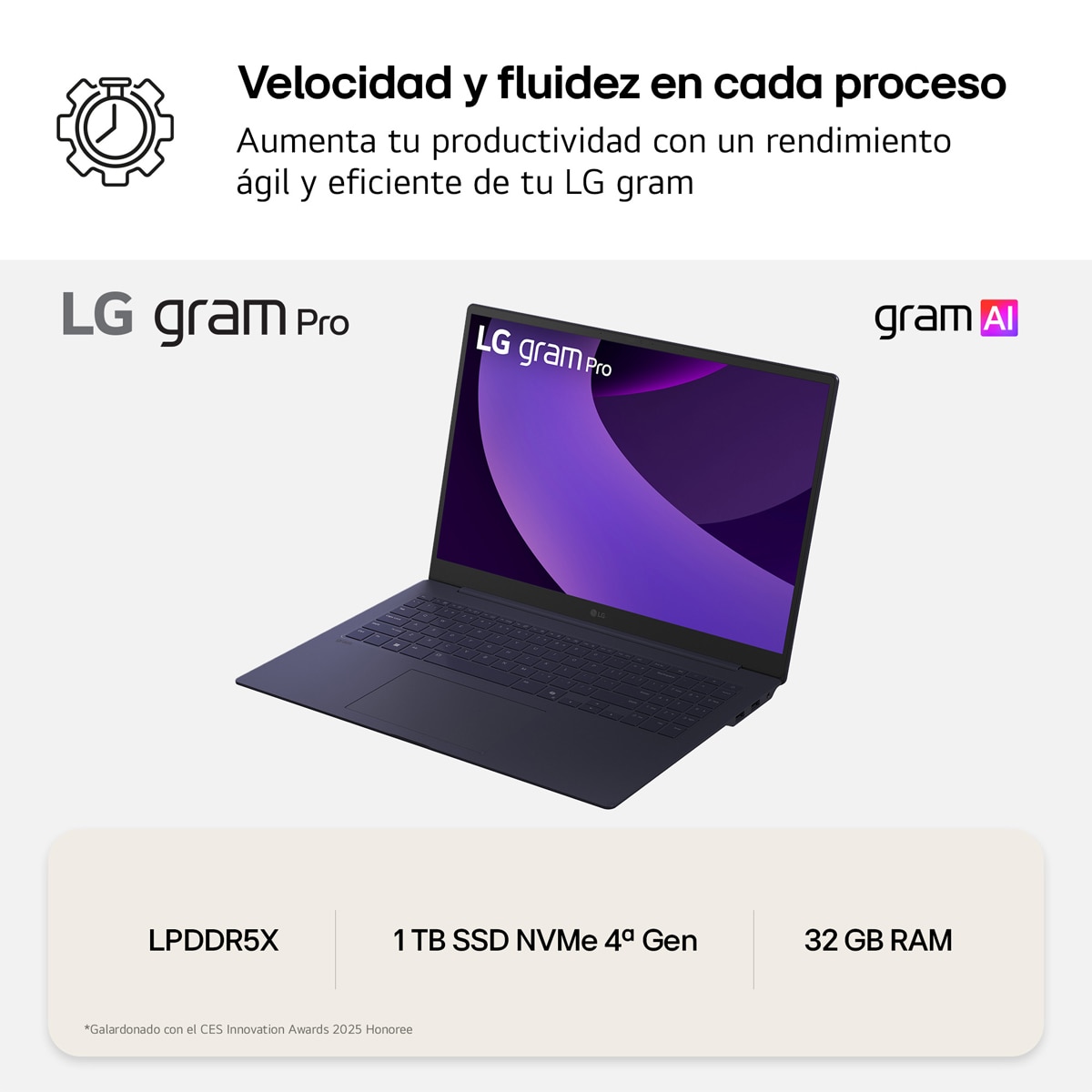 Portátil  LG gram pro 16Z90TS-G.AU99B con AI, Intel Core Ultra 9-288V, 32GB, 1TB SSD, 16", W11 Gris metálico-9