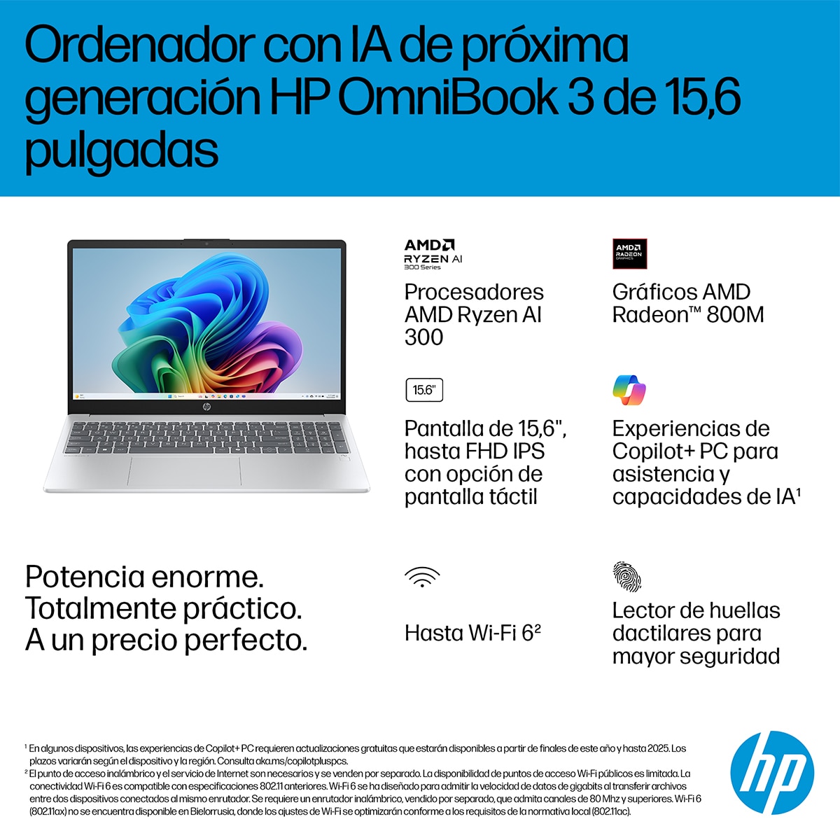 Portátil HP OmniBook 3 15-fn0003ns, Copilot+PC, Ryzen IA 5, 16GB, 1TB SSD, 15,6", W11 Plata-5