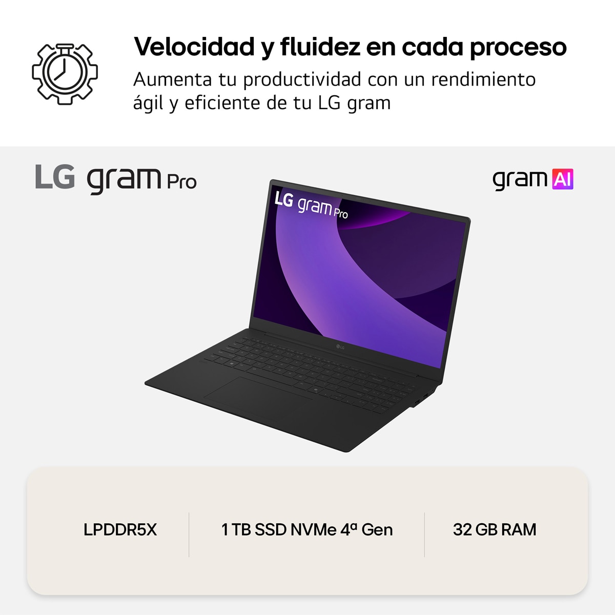 Portátil LG gram pro 16Z90TR-E.AD88B, Intel Core Ultra 7-255H, 32GB, 1TB SSD, Nvidia GeForce RTX 5050 8GB , 16", W11 Negro-9