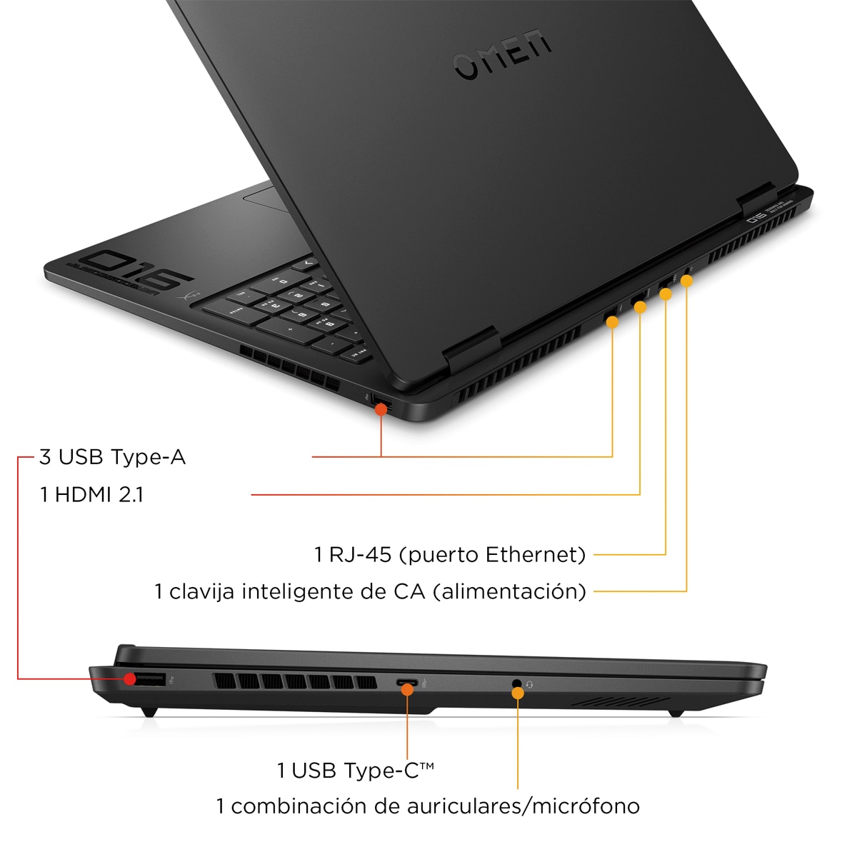 Portátil Gaming HP OMEN Slim 16-an0048ns, Intel Core Ultra 7 255H, 32GB, 1TB SSD, Nvidia GeForce RTX 5070 8GB, 16", W11 Negro-5