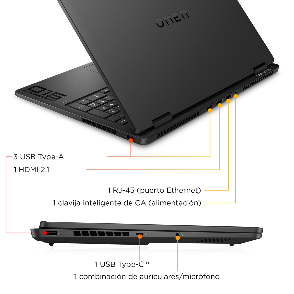 Portátil Gaming HP OMEN Slim 16-an0028ns, Intel Core Ultra 7-255H, 32GB, 1TB SSD, Nvidia GeForce RTX 5060 8GB, 16", W11 Negro-6