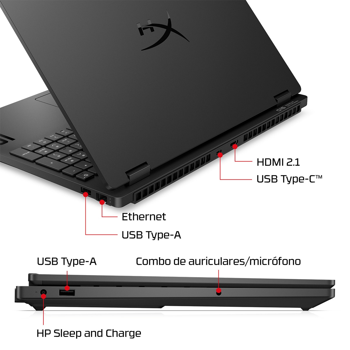 Portátil Gaming HyperX OMEN 15-gb0002ns, Ryzen 7-260, 24GB, 1TB SSD, Nvidia GeForce RTX 5060 8GB, 15,3", W11, Sin cargador Negro-5
