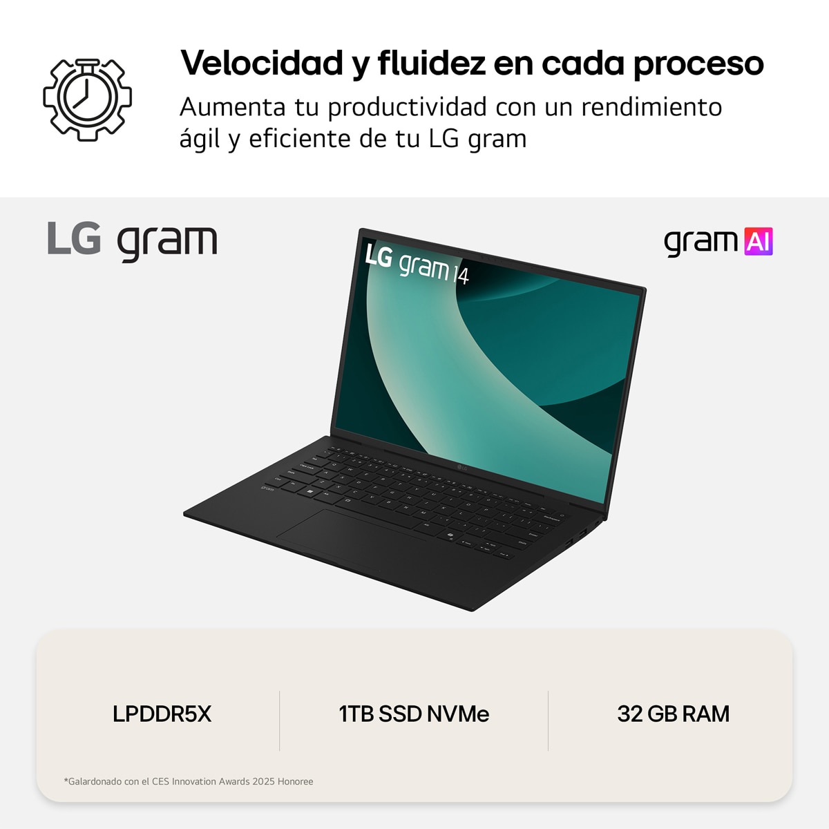 Portátil LG gram 14ZD90T-G.AX88B, Intel Core Ultra 7-255H, 32GB, 1TB SSD, 14", Sin Sistema Operativo Negro-8