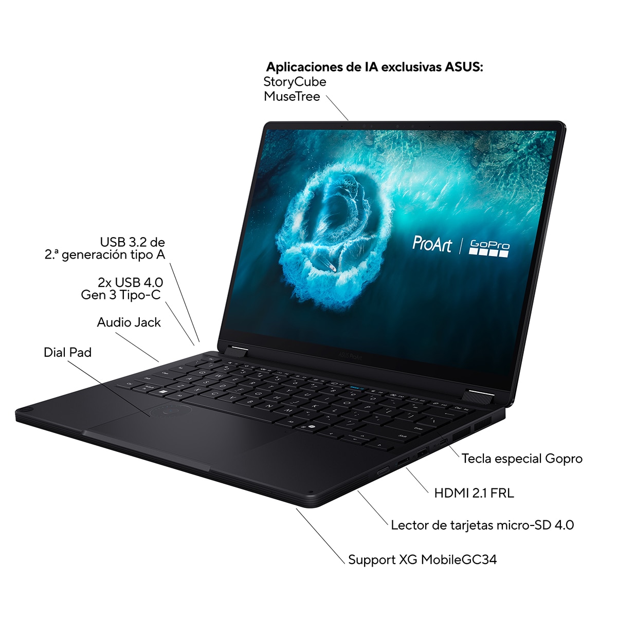 Portátil ASUS ProArt PX13 GoPro Edition OLED, Ryzen AI MAX+ 395, 128GB, 2TB SSD, 13,3", W11 Negro-3