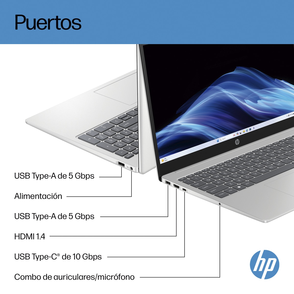 Portátil HP 15-fd1011nsx, Intel Core 7 150U, 16GB, 512GB SSD, 15,6", W11, Sin cargador Plata-5