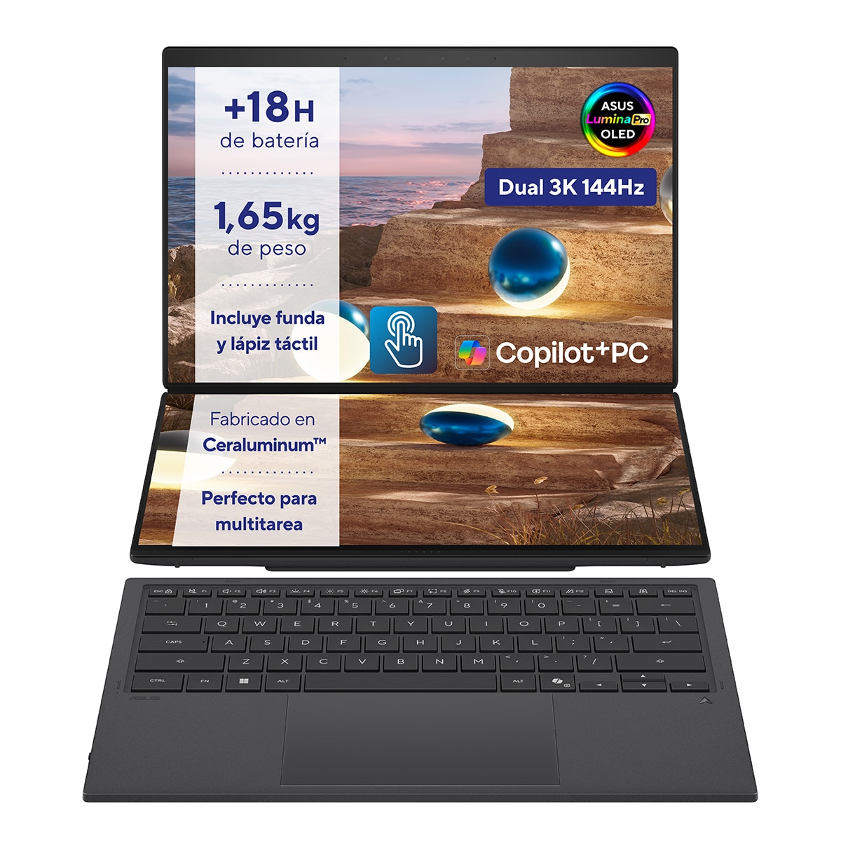 Asus - Portátil ASUS Zenbook Duo OLED UX8407AA-SN066W, Copilot+ PC, Intel Core Ultra 9 386H, 32GB, 1TB SSD, 14", W11.