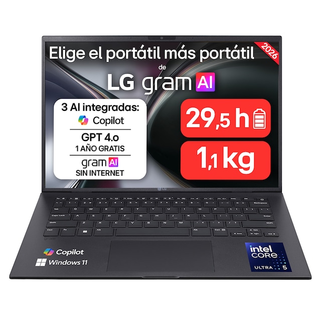 Portátil LG gram 14ZB90S-G.AA55BN, Intel Core Ultra 5-115U, 16 GB, 512 GB SSD, 14