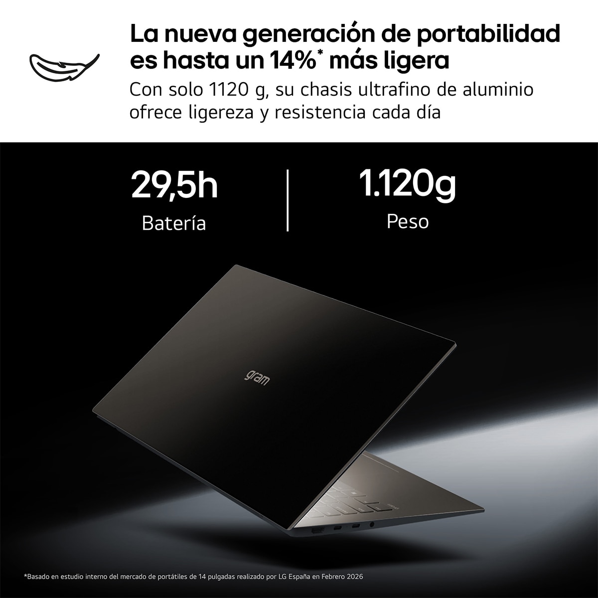 Portátil LG gram 14ZB90S-G.AA55BN, Intel Core Ultra 5-115U, 16 GB, 512 GB SSD, 14", W11 - Negro carbón Negro carbón-3