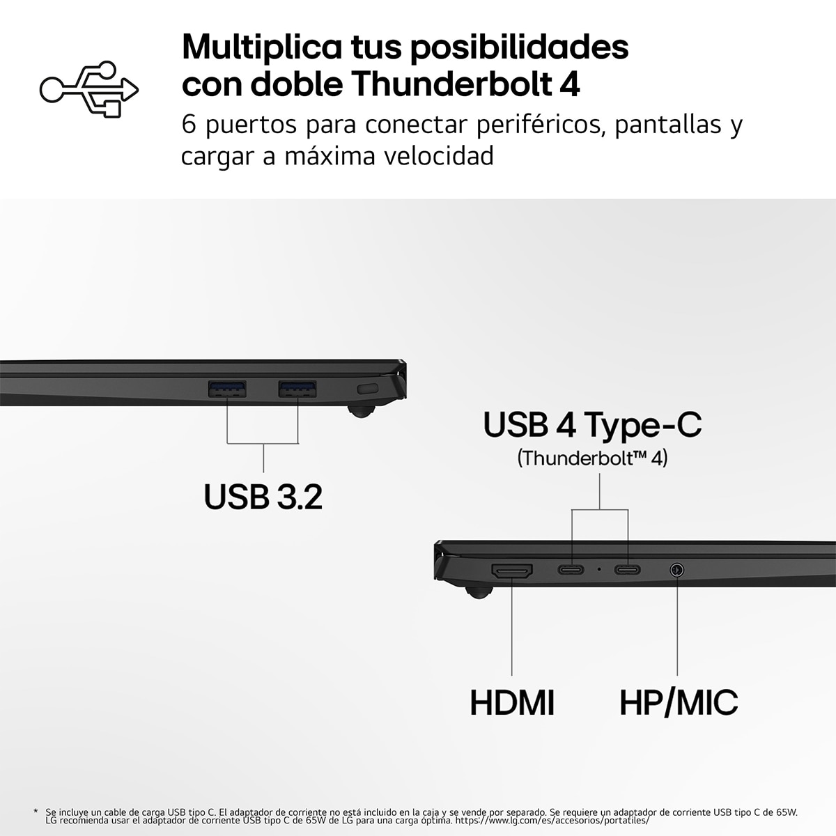 Portátil LG gram 14ZB90S-G.AA55BN, Intel Core Ultra 5-115U, 16 GB, 512 GB SSD, 14", W11 - Negro carbón Negro carbón-12