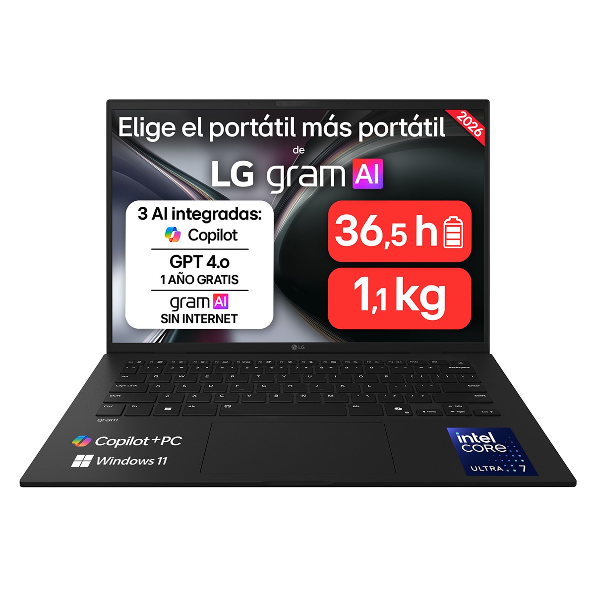 LG - Portátil LG gram 14Z90U-G.AU88BN, Copilot+ PC, Intel Core Ultra 7-355, 32 GB, 1 TB SSD, 14", W11.