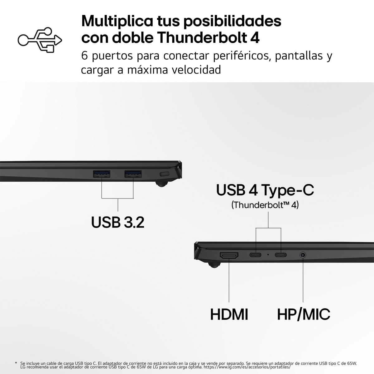 Portátil LG gram 14Z90U-G.AU88BN, Copilot+ PC, Intel Core Ultra 7 355, 32 GB, 1 TB SSD, 14", W11 - Negro carbón Negro carbón-12