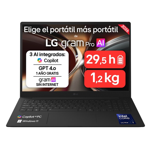 Portátil LG gram Pro 16Z90U-G.AU88BN, Copilot+ PC, Intel Core Ultra 7 355, 32 GB, 1 TB SSD, 16