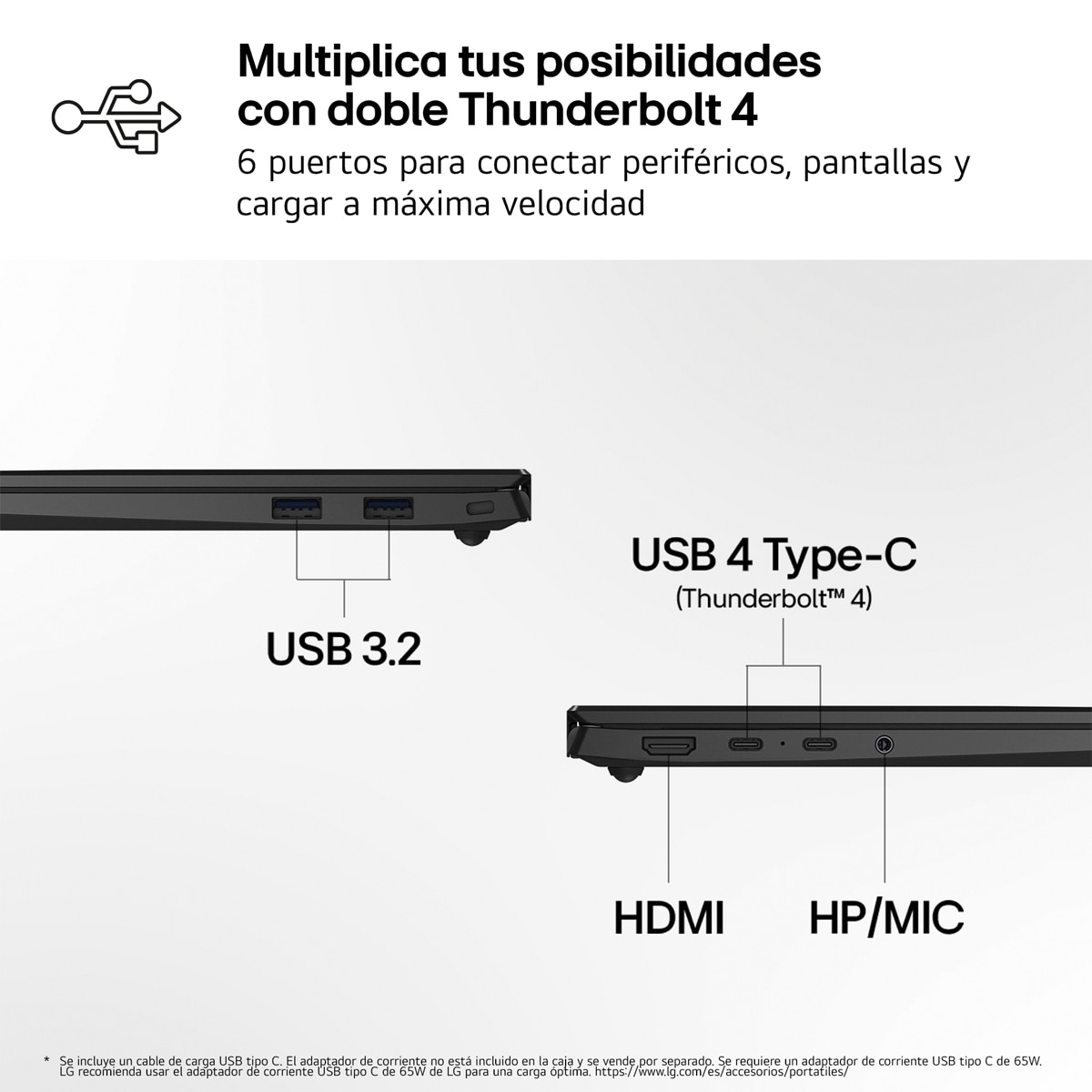 Portátil LG gram Pro 16Z90U-G.AU88BN, Copilot+ PC, Intel Core Ultra 7 355, 32 GB, 1 TB SSD, 16", W11 - Negro carbón Negro carbón-12