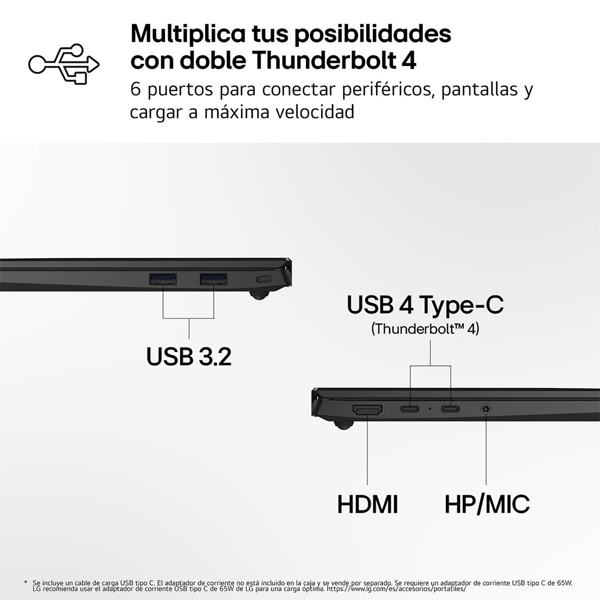 Portátil LG gram Pro 16Z90U-K.AUB8BN, Copilot+ PC, Intel Core Ultra X7-358H, 32 GB, 1 TB SSD, 16" OLED, W11 - Negro carbón Negro carbón-10