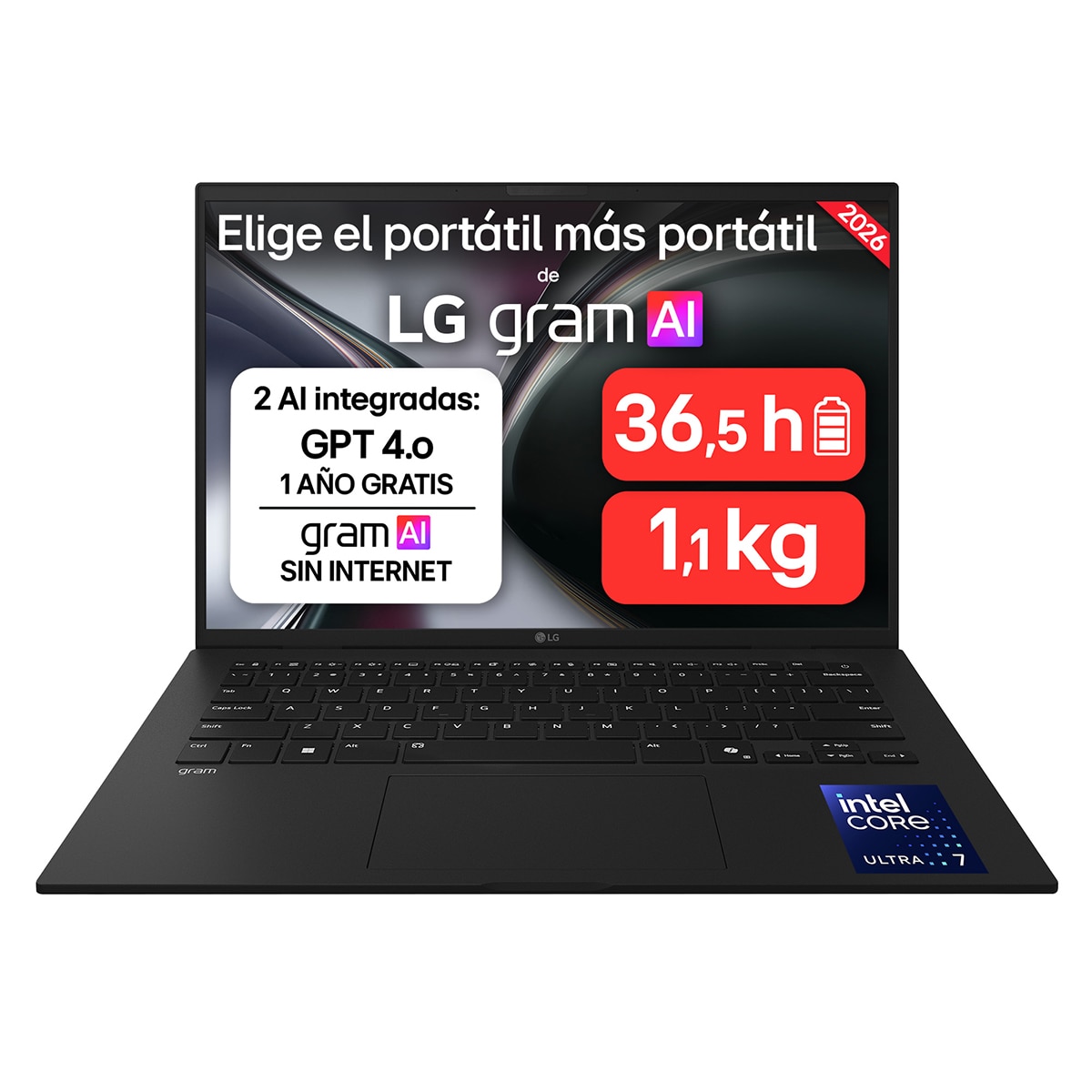 LG - Portátil LG gram 14ZD90U-G.AX85BN, Intel Core Ultra 7-355, 32 GB, 512 GB SSD, 14", Sin Sistema Operativo.